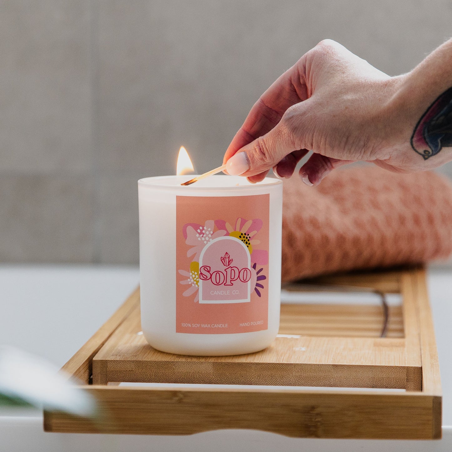 Champagne & Strawberries Pink Floral Candle